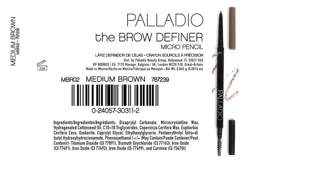 Foto 8 pulgar | Lápiz Definidor De Cejas Palladio Beauty, Marrón Medio, Con Brocha - Venta Internacional.