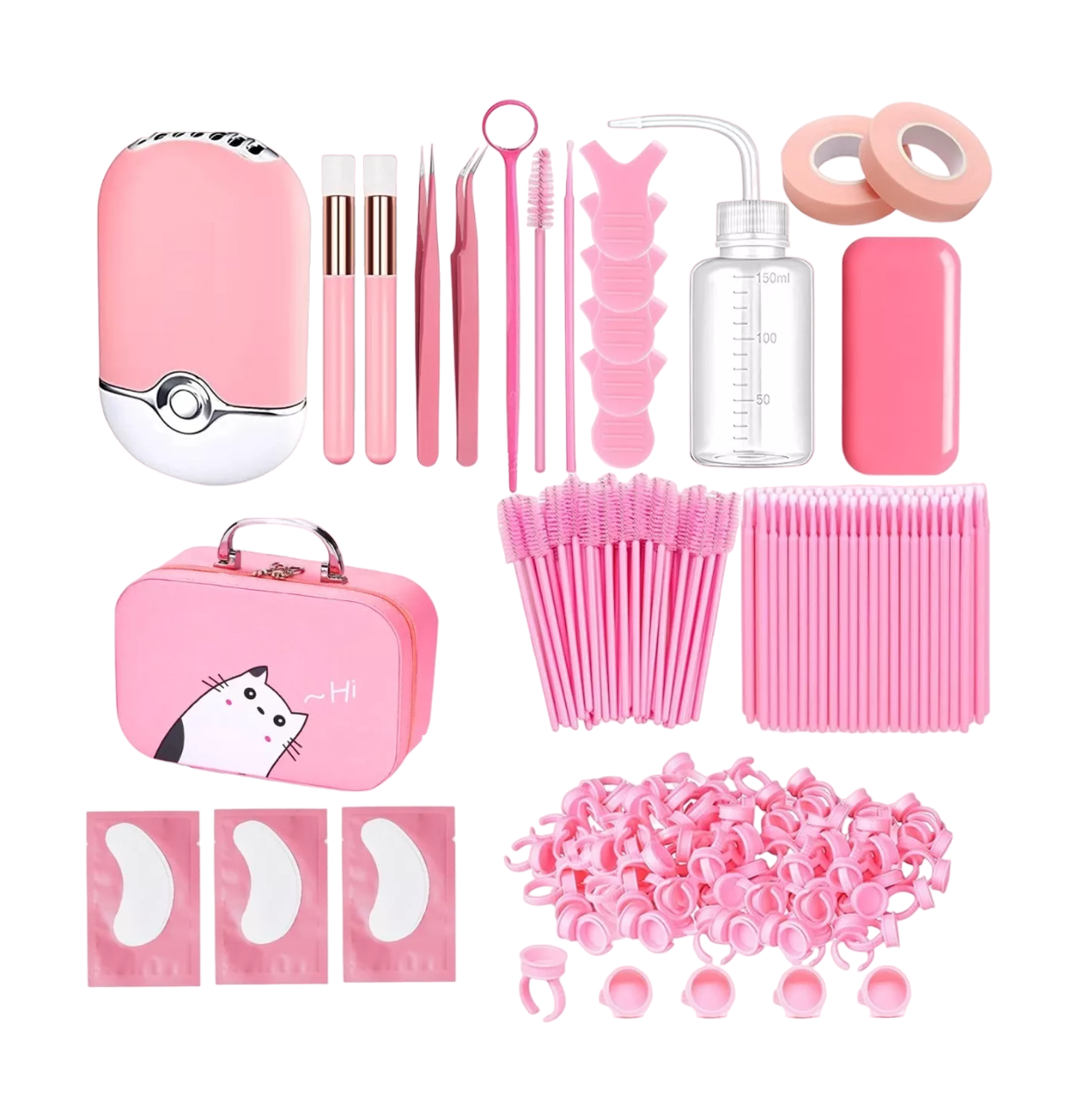 Kit de Pestañas 1x1 Parches Microbrush Ventilador Cepillo color Rosa 325 Piezas