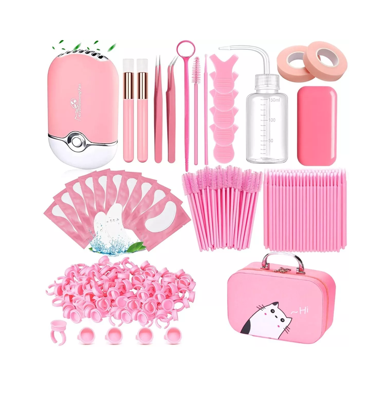 Kit Pestañas 1x1 Lab.G Parches Microbrush Ventilador Cepillo Rosa