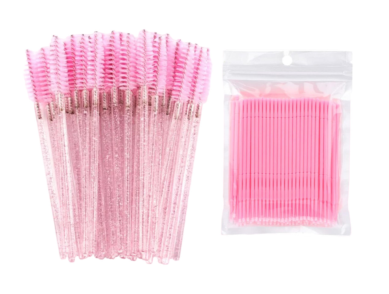 100 Microbrush + 50 Cepillos Desechables Para Pestañas Cejas Rosa