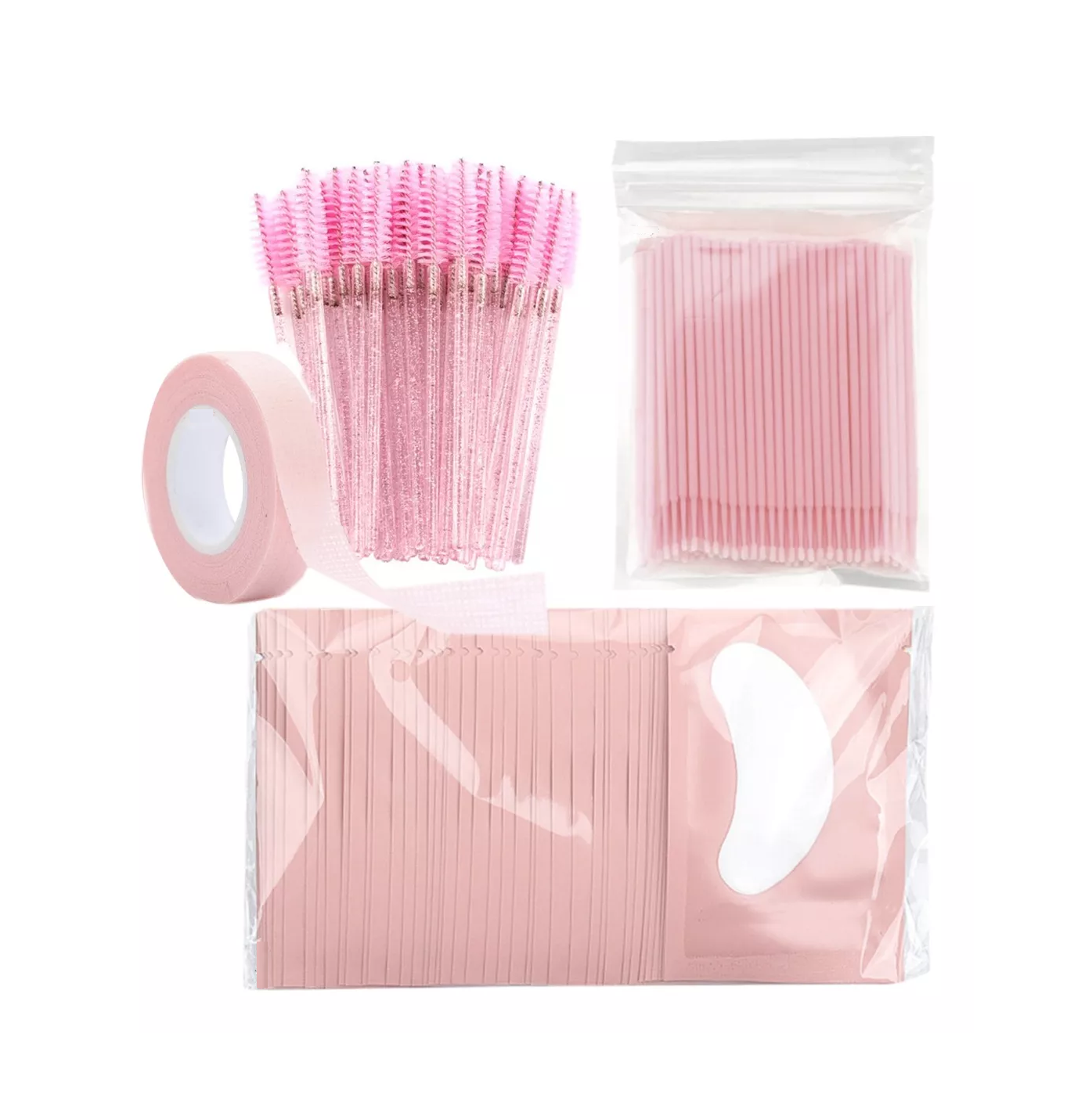 Kit 100 Microbrush + 50 Parches Hidrogel + 50 Cepillos 1 Cinta 50 Parches Curvos Rosa