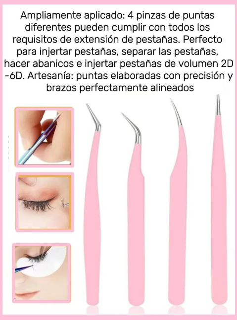 Foto 5 pulgar | Kit Xtellar 4 Pinzas Con Estuche, Pestañas, Acero Inoxidable
