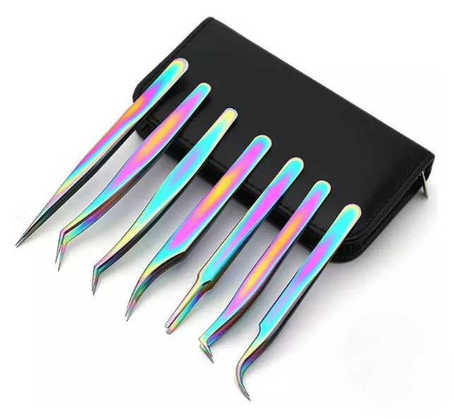 Set Xtellar De 7 Pinzas Para Pestañas Visón Camaleón Con Estuche