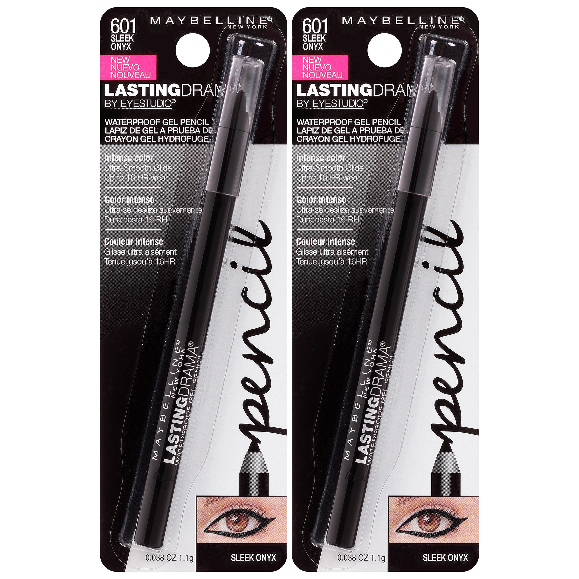 Lápiz De Gel Impermeable Eyestudio Lasting Drama, 2 Unidades Sleek Onyx - Venta Internacional.