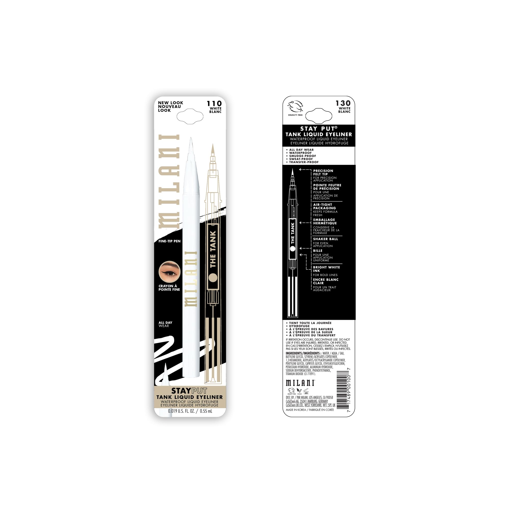 Foto 6 | Delineador Líquido Milani The Tank 130 White Waterproof - Venta Internacional