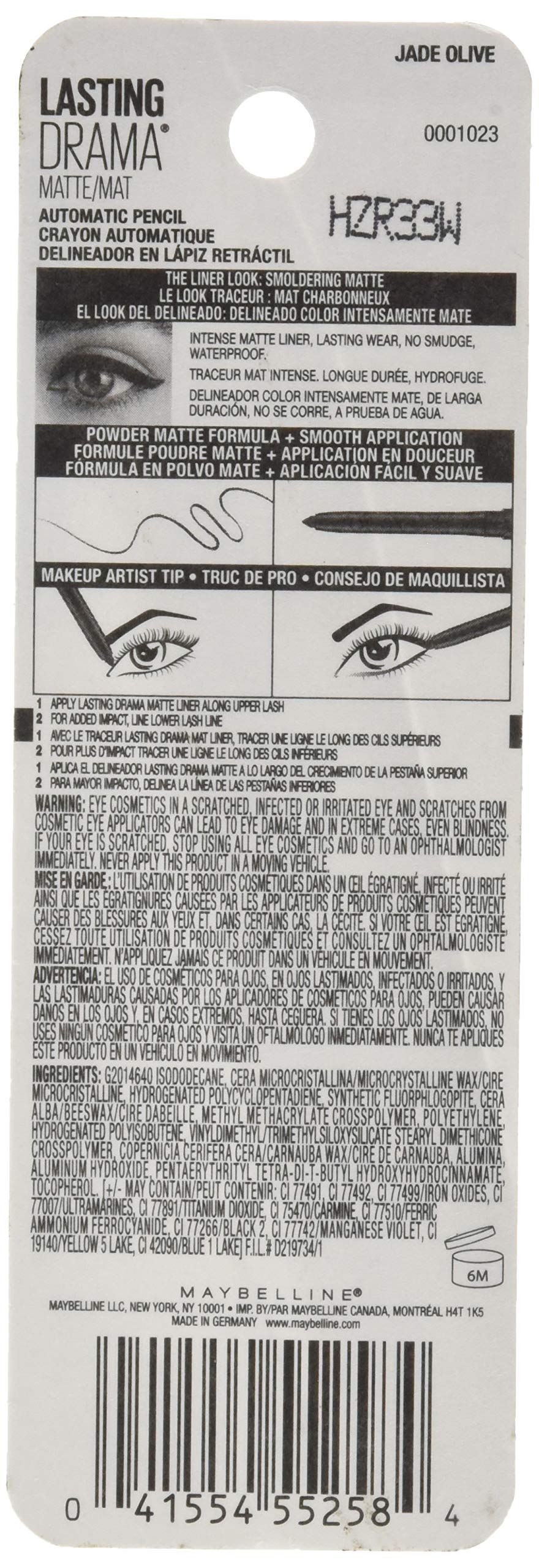 Foto 4 pulgar | Lápiz Delineador de Ojos Maybelline Lasting Drama Matte 910 Jade Olive - Venta Internacional