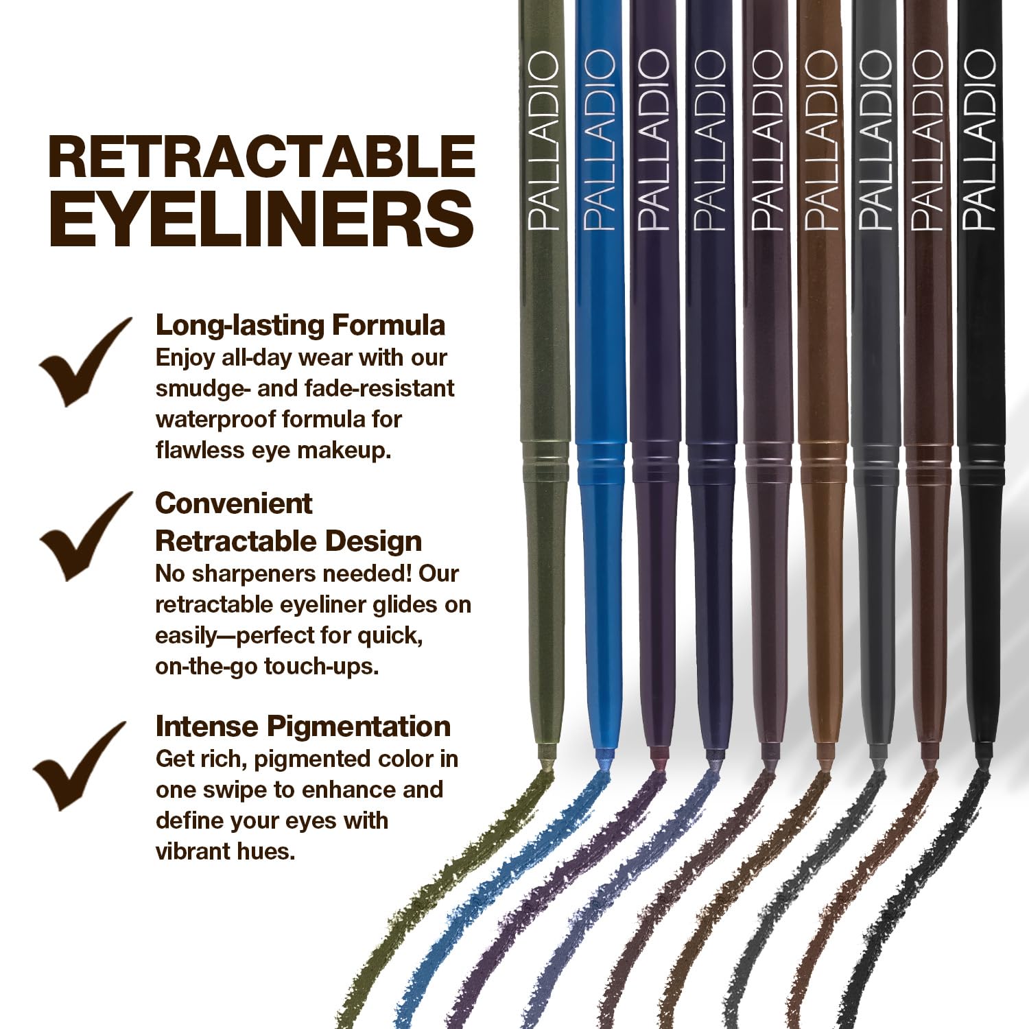 Foto 6 pulgar | Delineador De Ojos Palladio Retráctil Impermeable Negro Marrón - Venta Internacional.