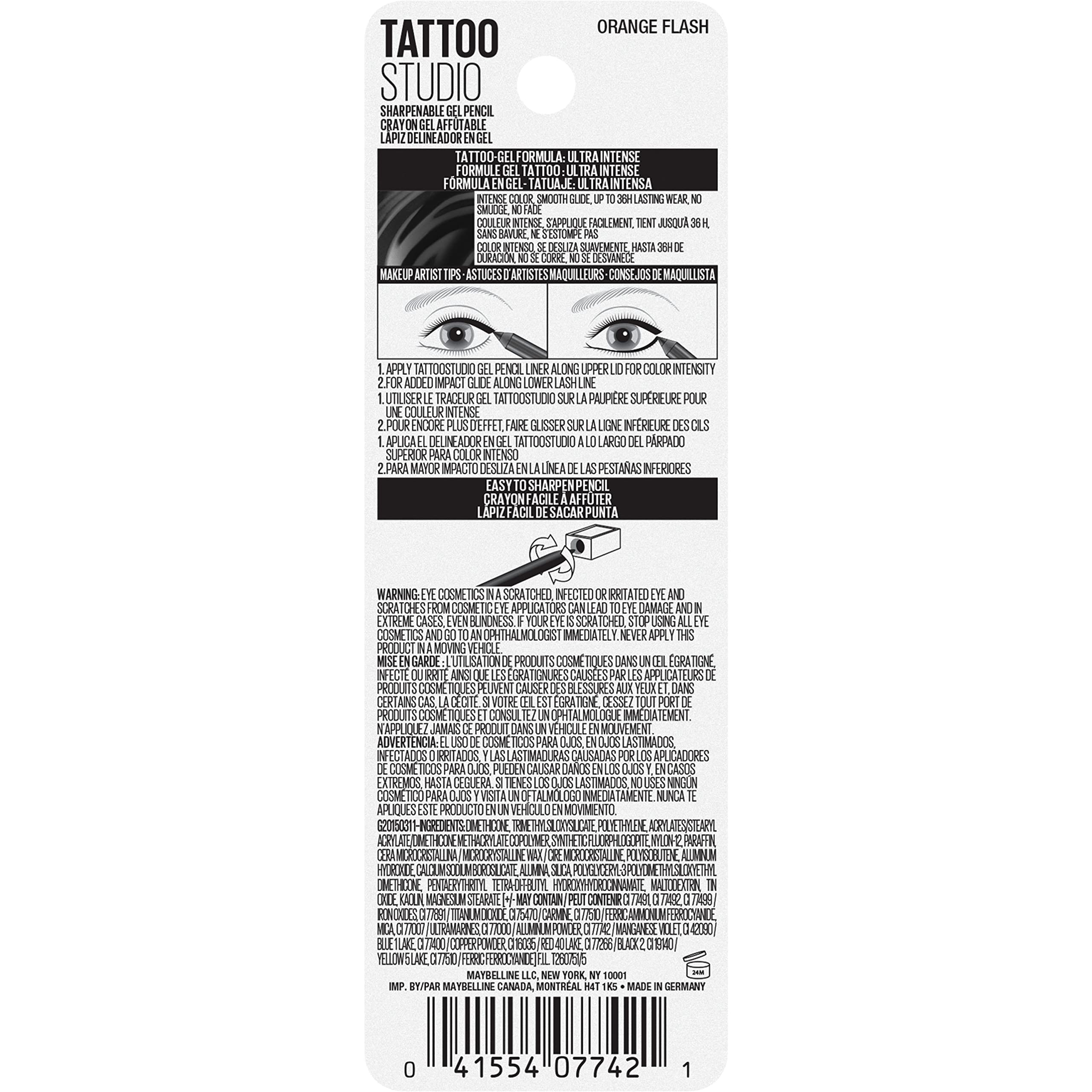 Foto 8 pulgar | Lápiz Delineador De Ojos Maybelline New York Tattoo Studio Orange - Venta Internacional.