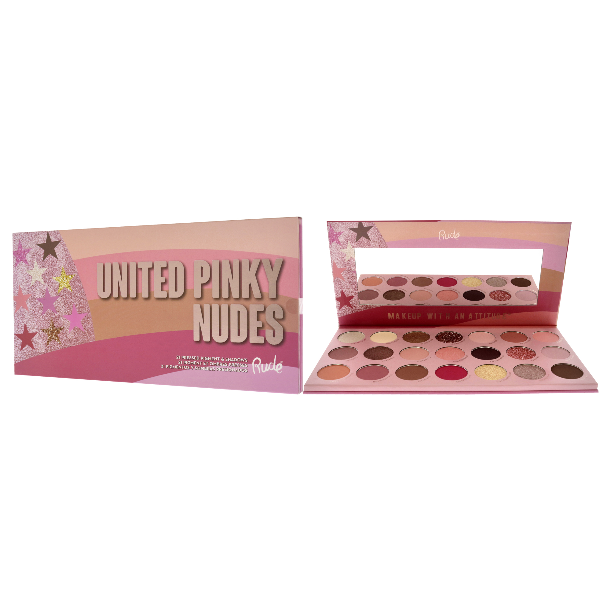 Foto 5 pulgar | United Pinky Nudes - 21 Pressed Pigment And Shadows Palette Rude Cosmetics Multicolor