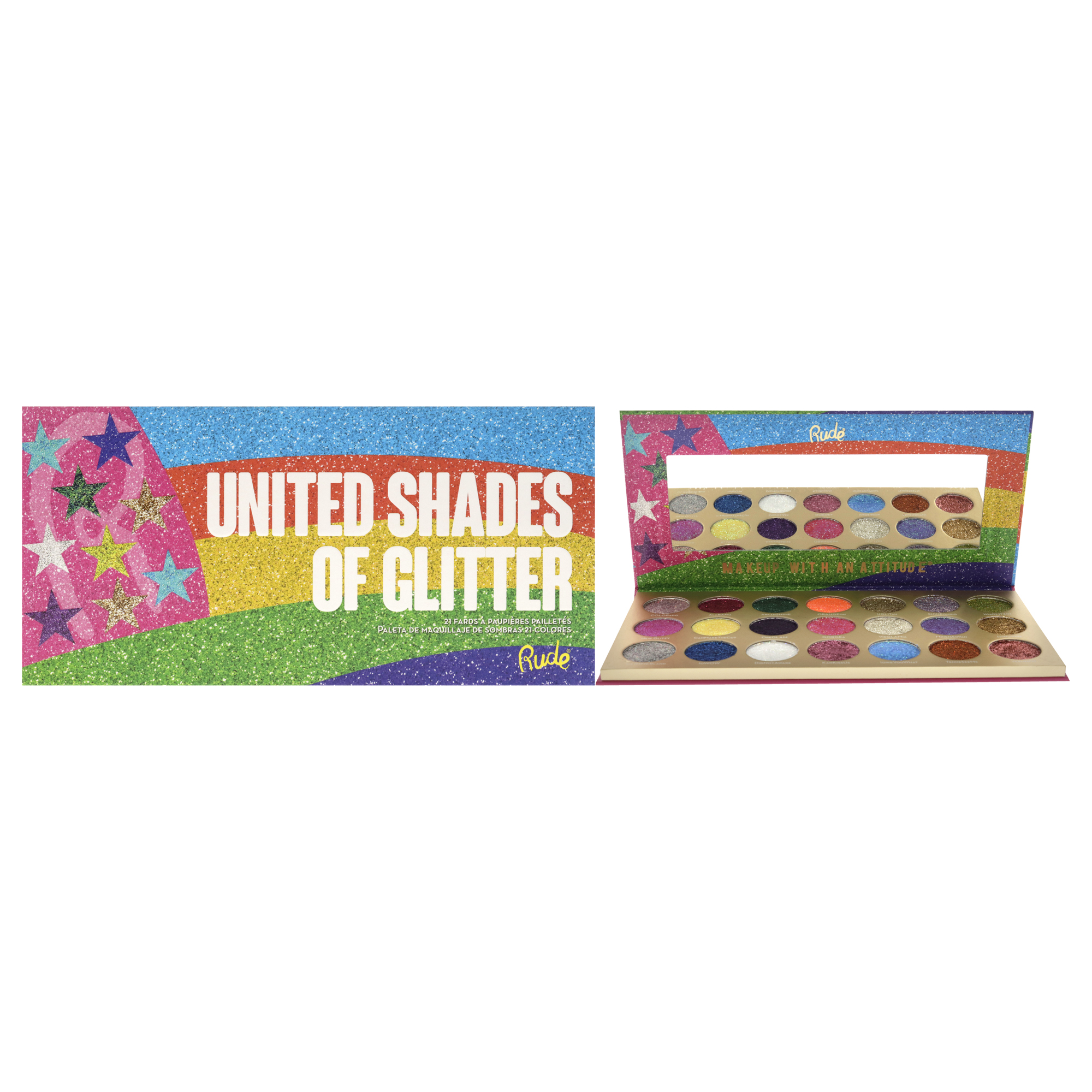 Foto 2 pulgar | United Shades Of Glitter - 21 Pressed Glitter Palette Rude Cosmetics Multicolor