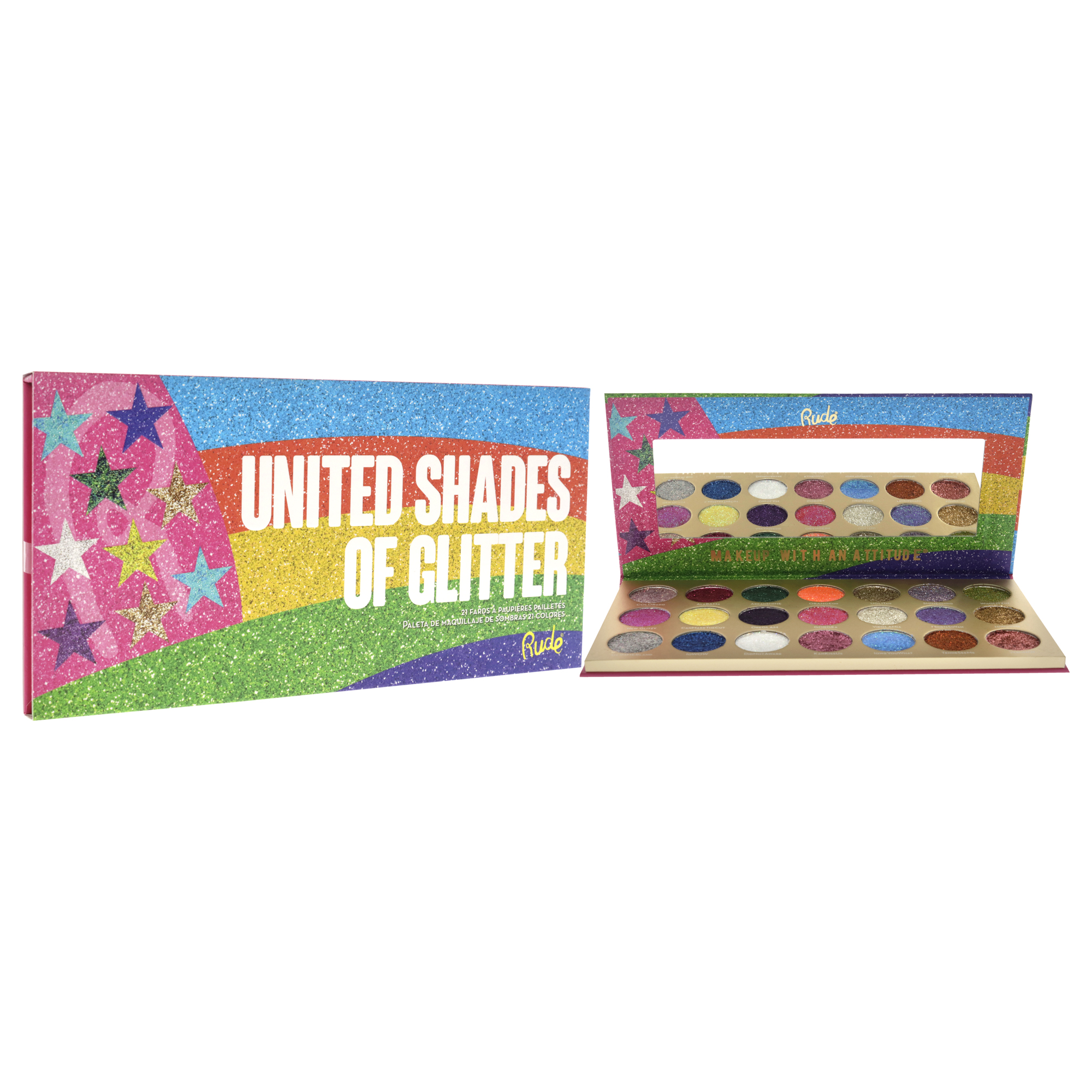 Foto 4 pulgar | United Shades Of Glitter - 21 Pressed Glitter Palette Rude Cosmetics Multicolor