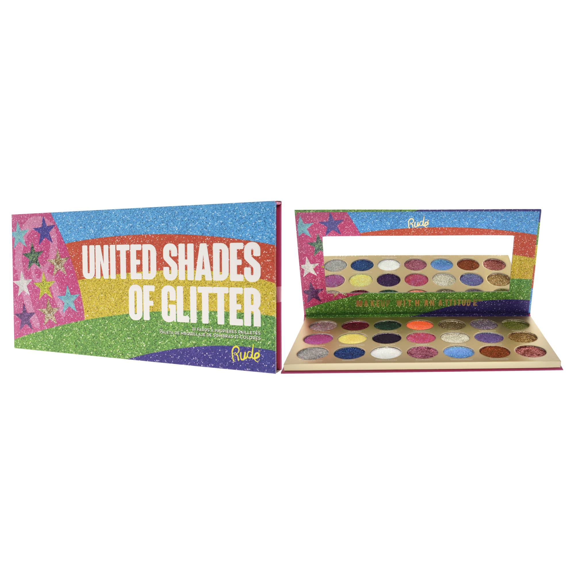 Foto 5 pulgar | United Shades Of Glitter - 21 Pressed Glitter Palette Rude Cosmetics Multicolor