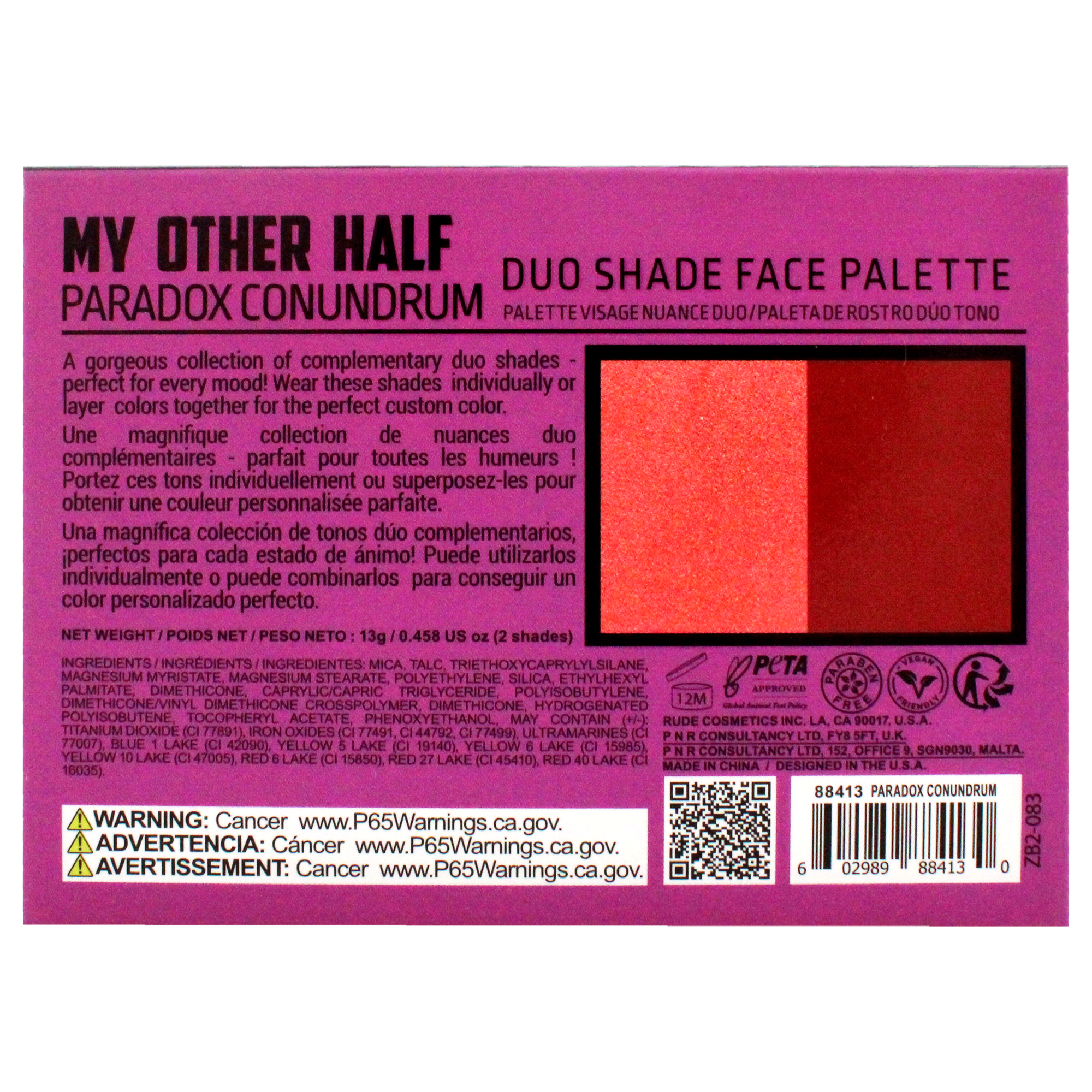 Foto 8 pulgar | Paleta Facial Rude Cosmetics My Other Half Duo Shade Pearadox - Venta Internacional.