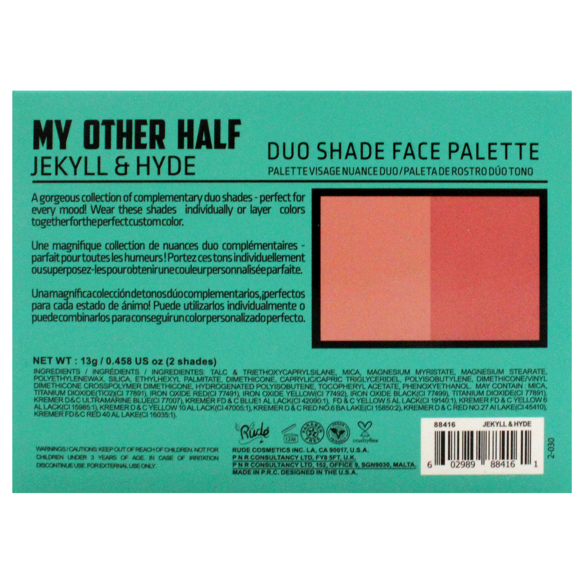 Foto 8 pulgar | Paleta Facial Rude Cosmetics My Other Half Duo Shade Jekyll H - Venta Internacional.