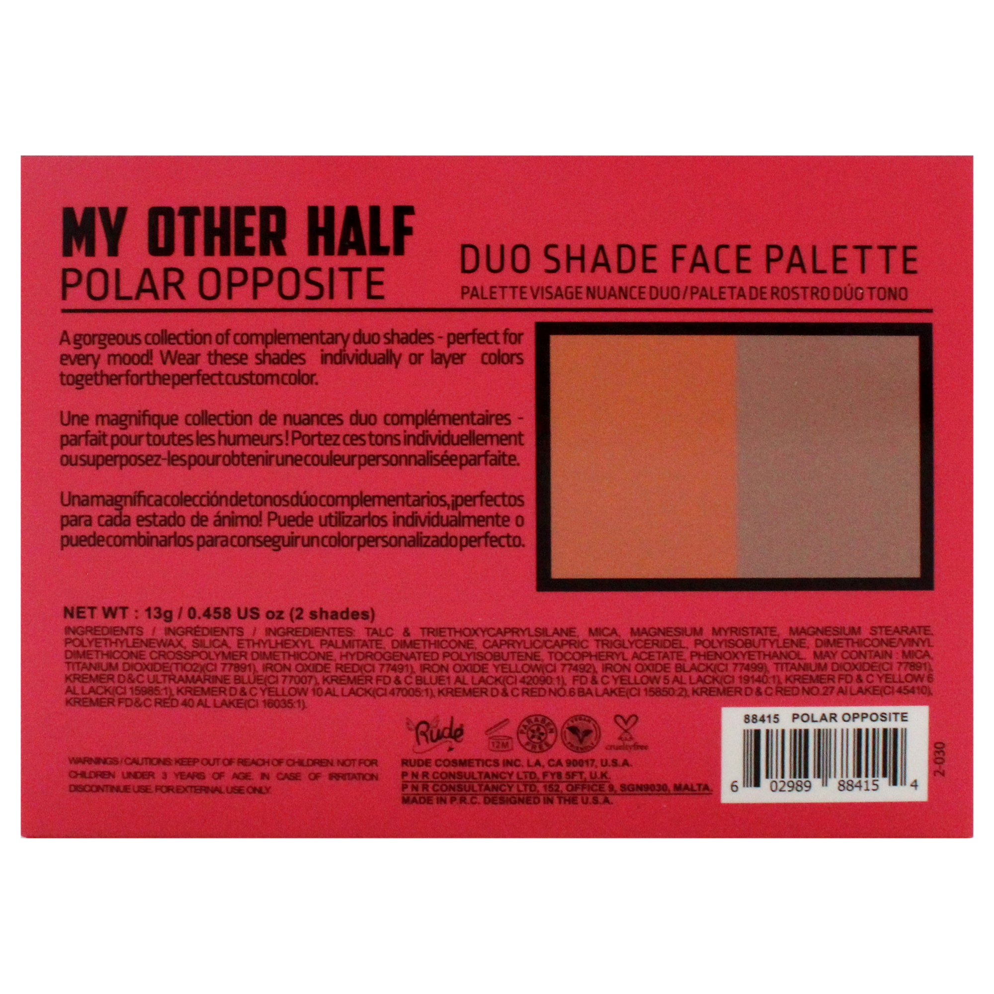 Foto 8 pulgar | Paleta Facial Rude Cosmetics My Other Half Duo Shade Polar Op - Venta Internacional.