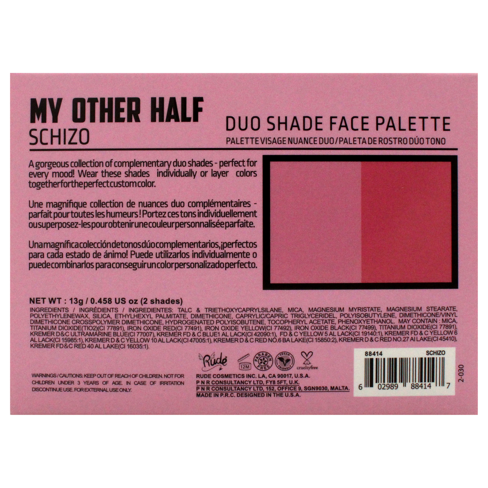 Foto 8 pulgar | Paleta Facial Rude Cosmetics My Other Half Duo Shade Schizo - Venta Internacional.