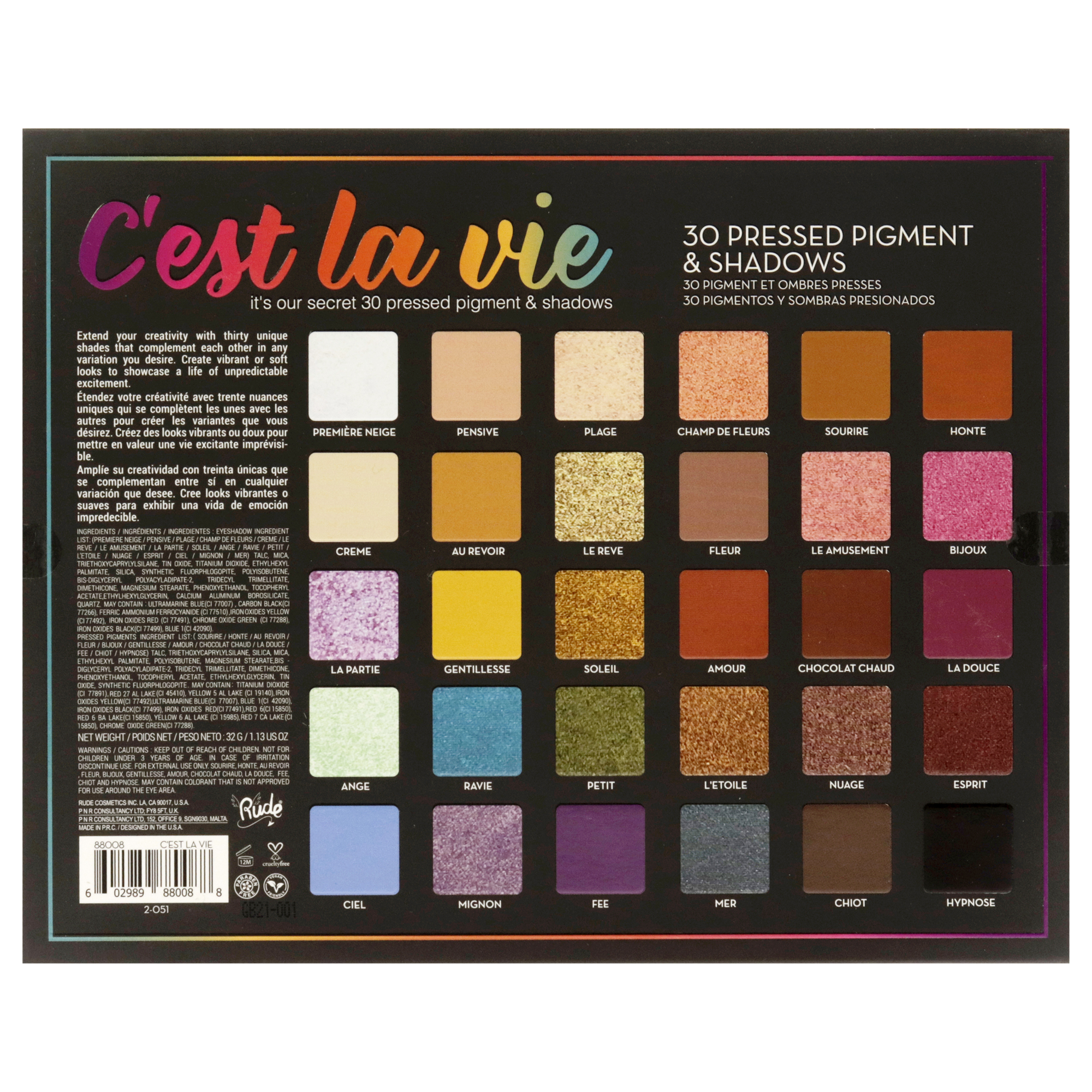 Foto 6 | Paleta De Sombras De Ojos Rude Cosmetics Cest La Vie 30 Colores - Venta Internacional.