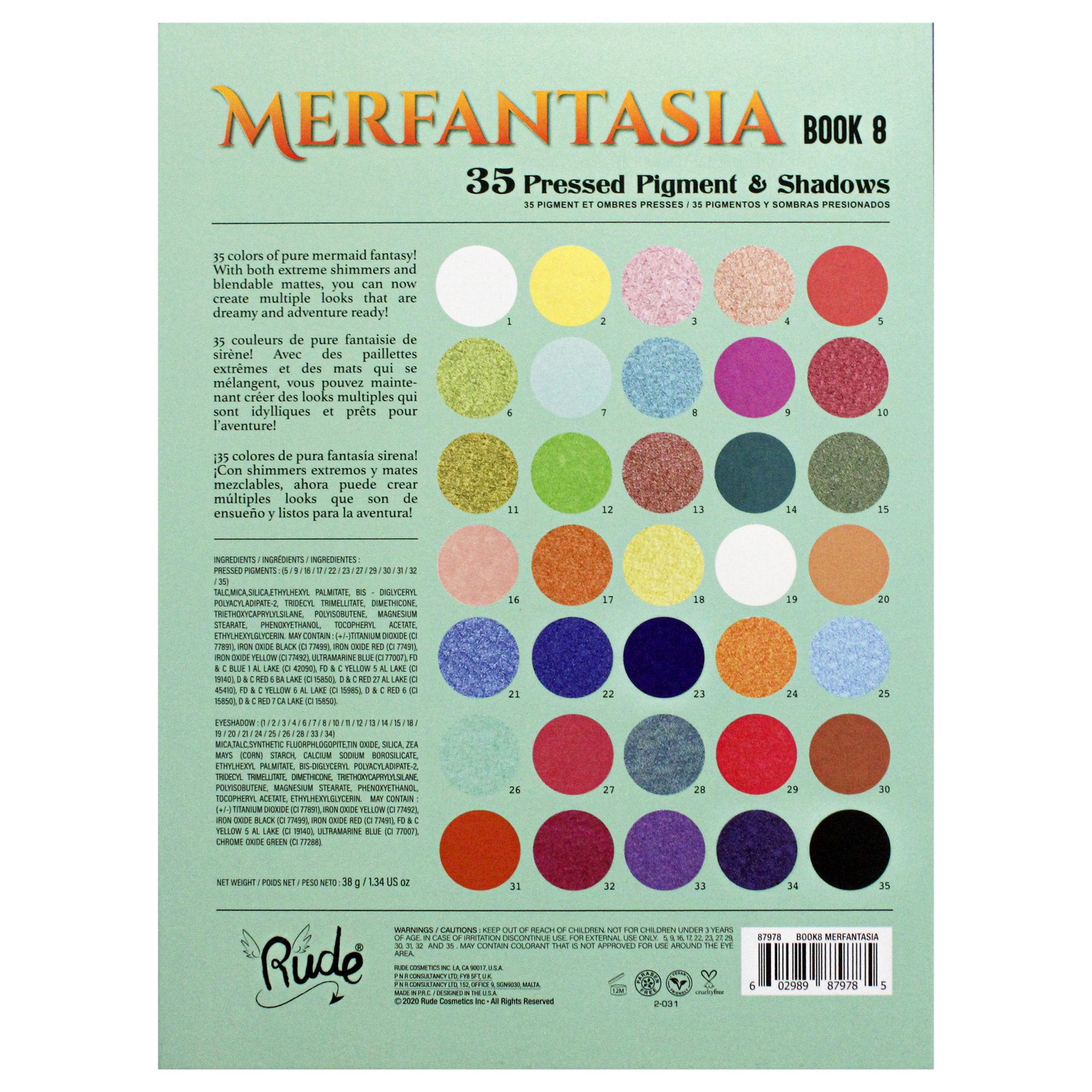 Foto 7 | Paleta De Sombras De Ojos Rude Cosmetics Merfantasia 35 Colores Veganos - Venta Internacional.