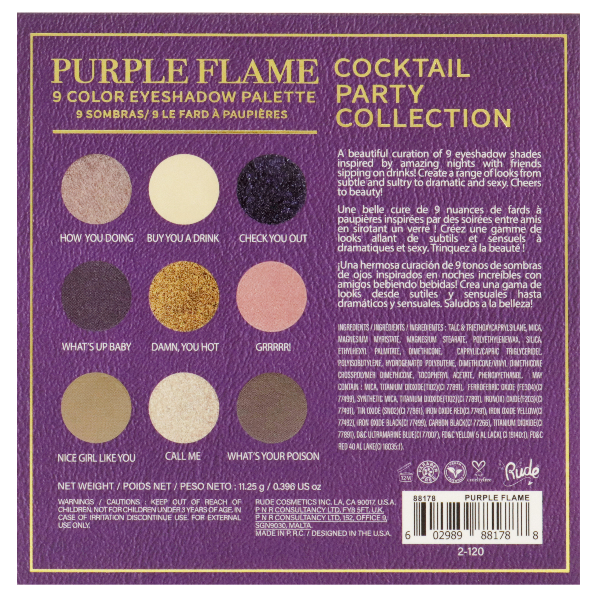 Foto 6 | Paleta De Sombras De Ojos Rude Cosmetics Cocktail Party 9 Purple Fla - Venta Internacional.