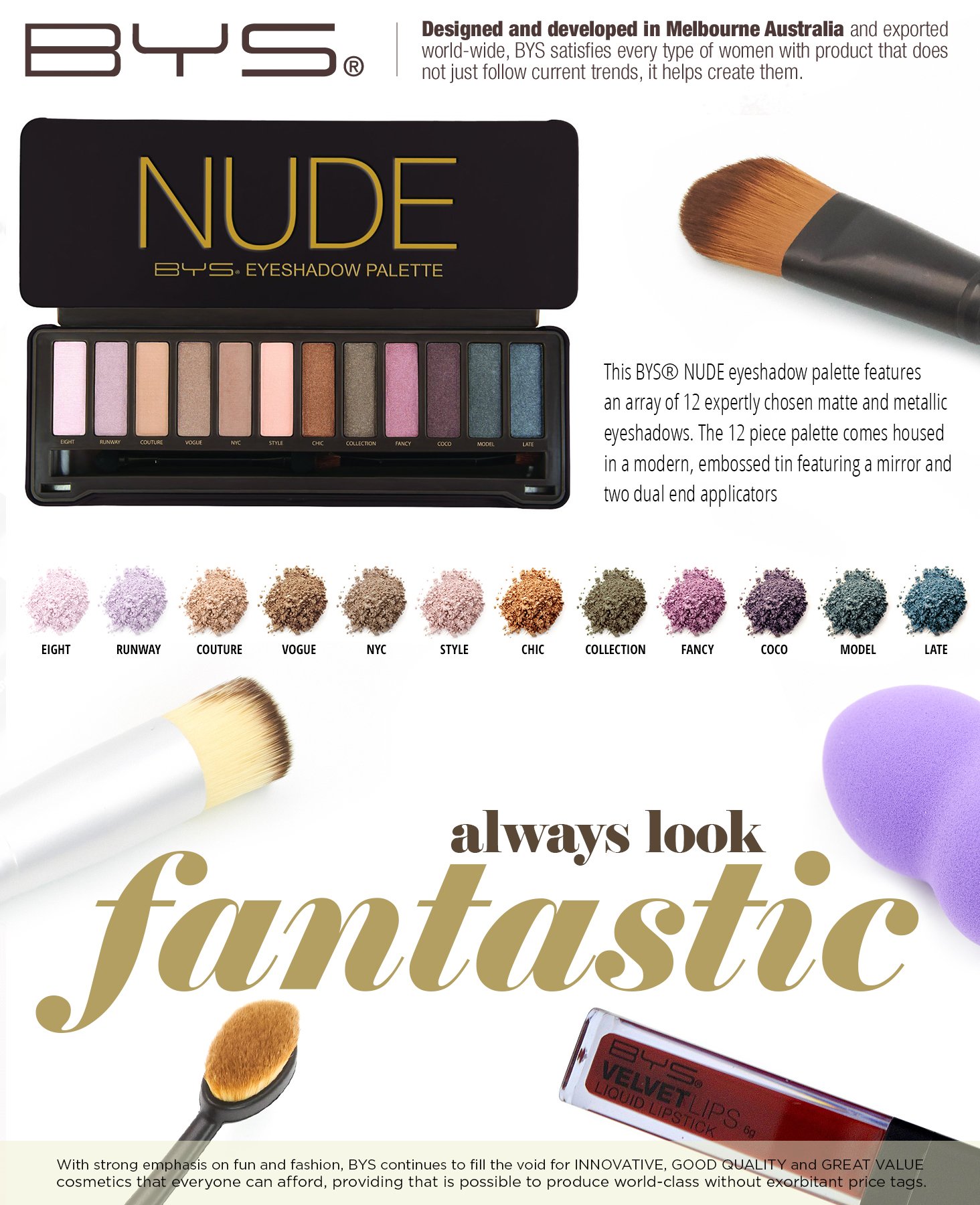 Foto 2 | Paleta De Sombras De Ojos Bys 12 Color Nude Con Espejo Y Aplicadores - Venta Internacional.