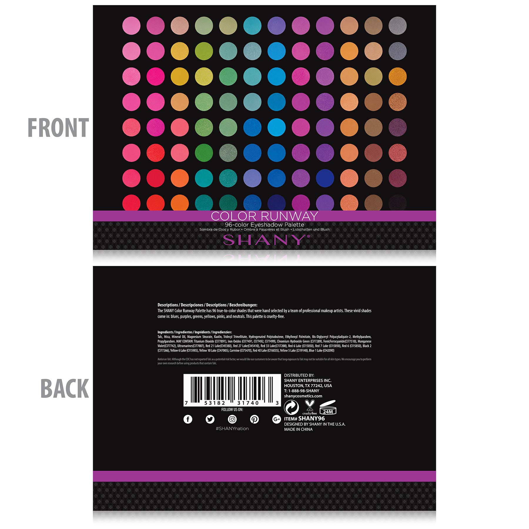 Foto 4 pulgar | Paleta De Sombras De Ojos Shany 96 Color Runway Altamente Pigmentada - Venta Internacional.