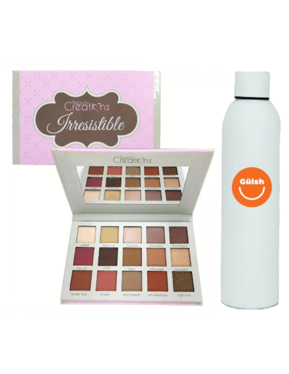 Paleta De Sombras Irresistible Beauty Creations 15 Tonos + Termo De Agua De Regalo Güish