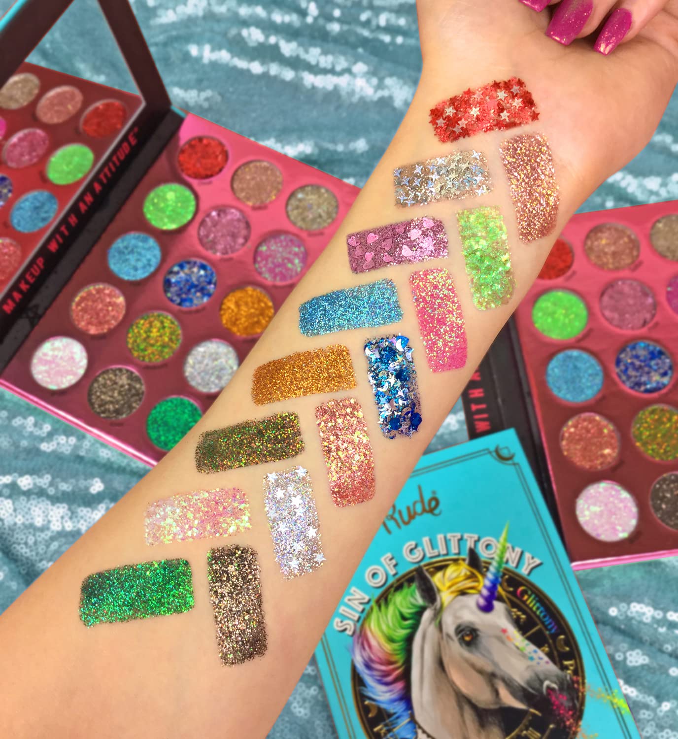 Foto 7 pulgar | Paleta Con Purpurina Rude Cosmetics Sin Of Glittony Para Mujer - Venta Internacional.