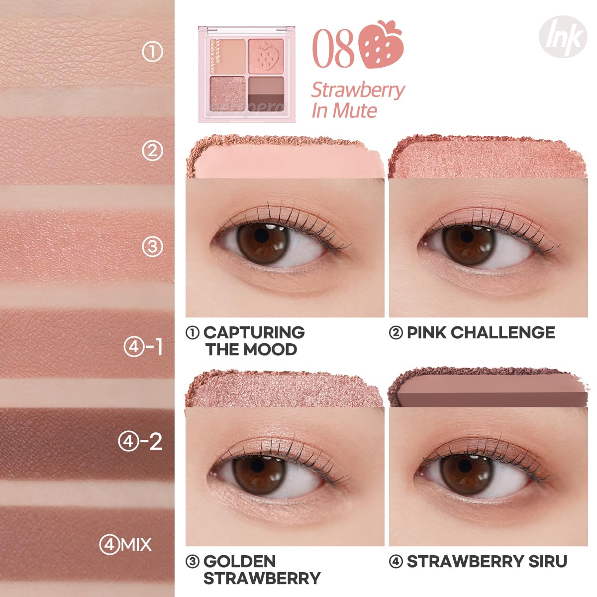 Foto 5 | Paleta De Sombras De Ojos Peripera Ink Pocket Shadow 008 Strawberry - Venta Internacional.