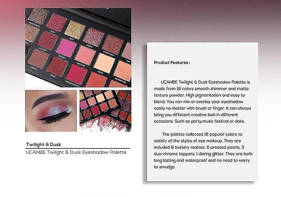 Foto 4 | Paleta De Sombras De Ojos Ucanbe Twilight Dusk 18 Colores Shimmer Mat - Venta Internacional.