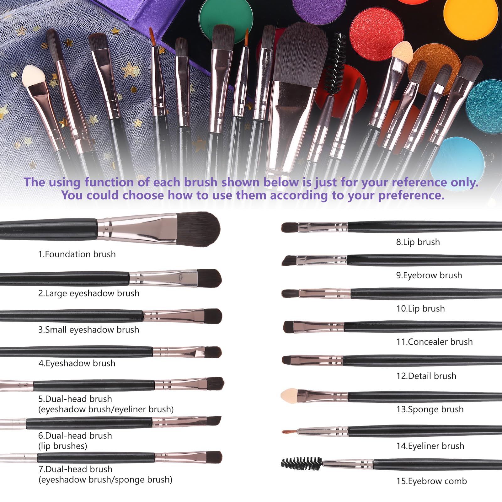 Foto 6 pulgar | Set De Maquillaje Ucanbe Paleta De Sombras De Ojos Con 15 Pinceles  86 Colores - Venta Internacional.