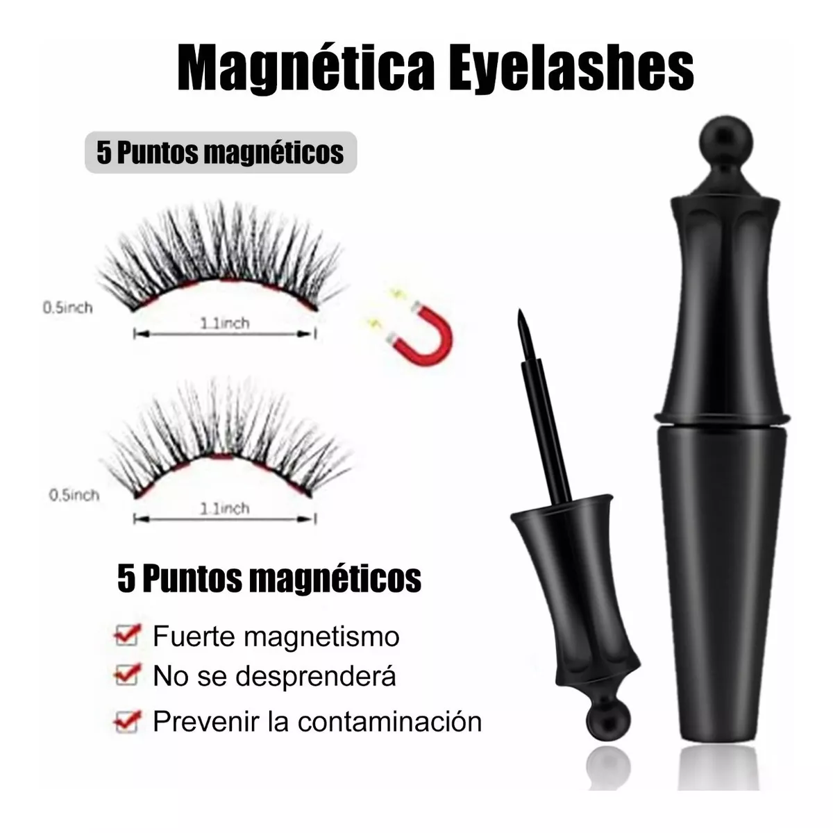 Foto 5 pulgar | Pestañas Postizas Belug Magnética Naturales Con Delineador 5 Pares color Negro