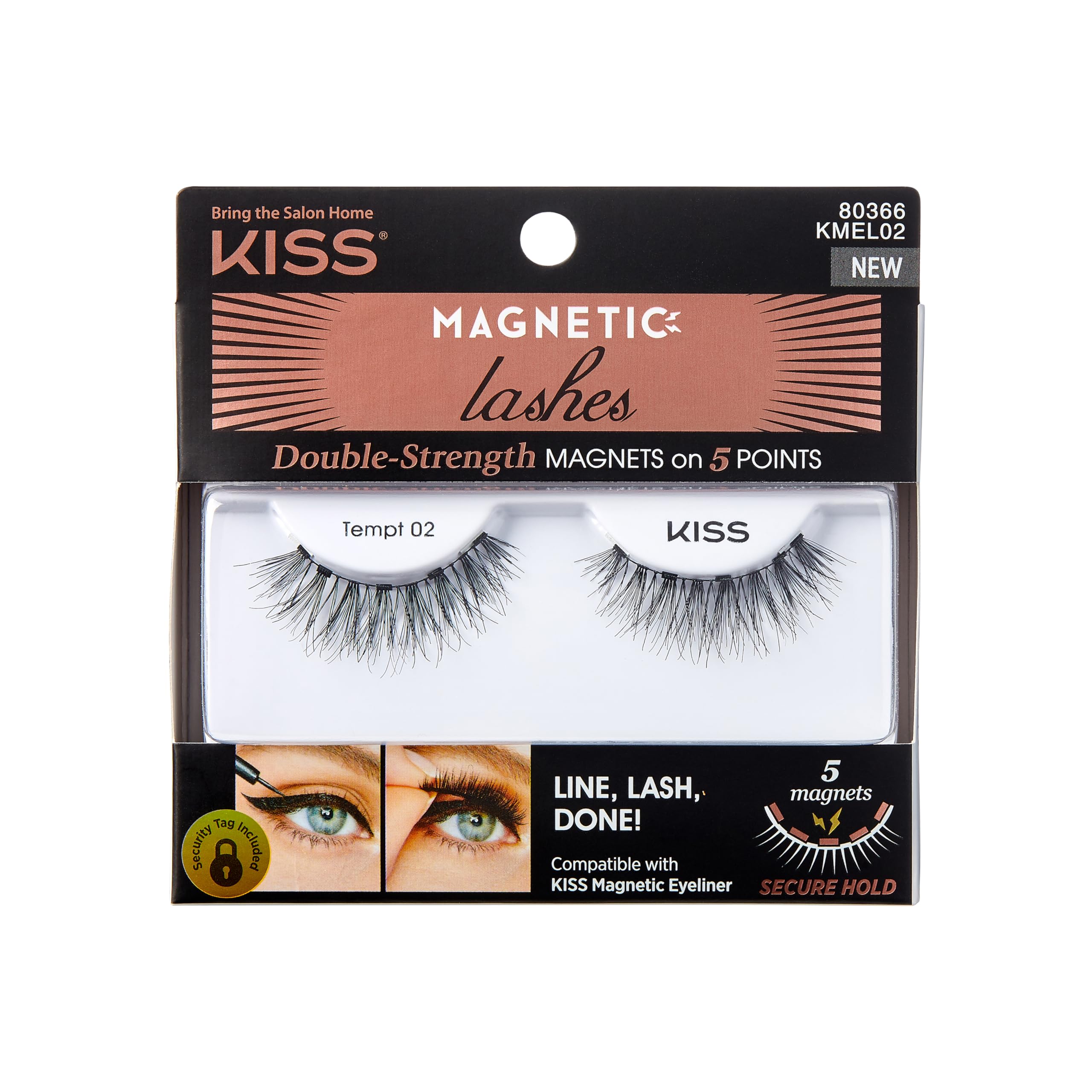 Pestañas Postizas Kiss Magnetic Lashes Tempt, 1 Par, Negras - Venta Internacional.