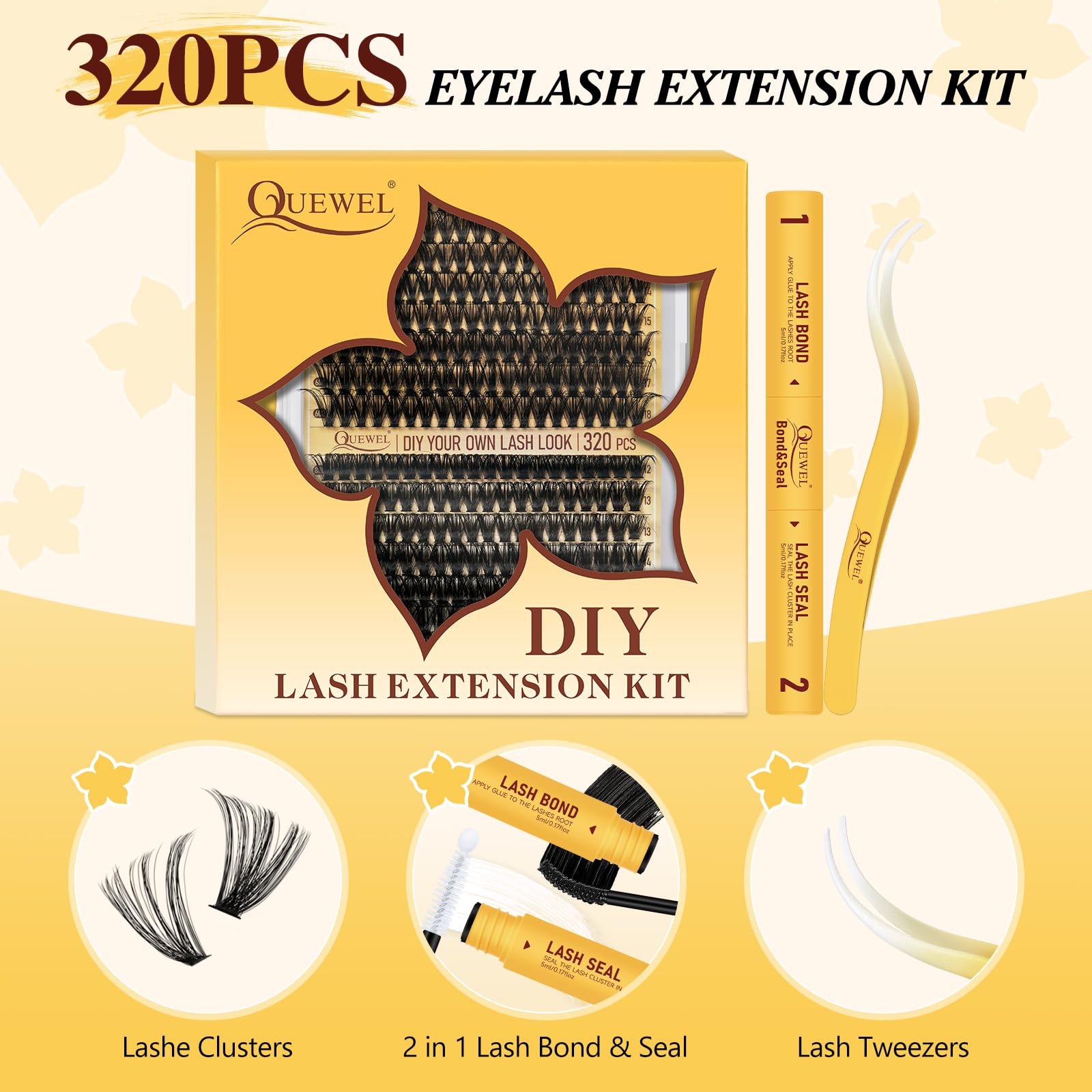 Foto 6 pulgar | Kit De Extensión De Pestañas Quewel 320 Unidades Wispy Lash Clusters 60d+80d - Venta Internacional