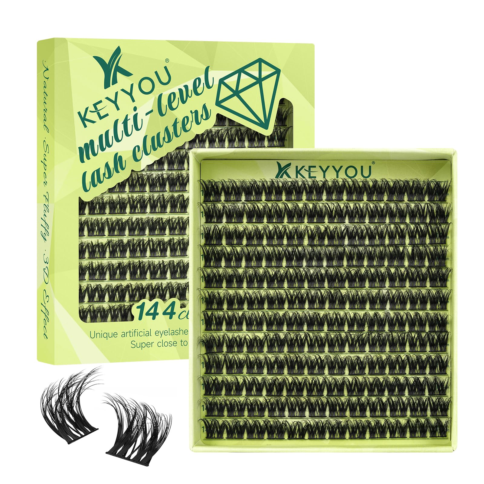 Pestañas Eyelash Cluster Keyyou, 144 Unidades, Rizadas En D, 16 Mm - Venta Internacional.