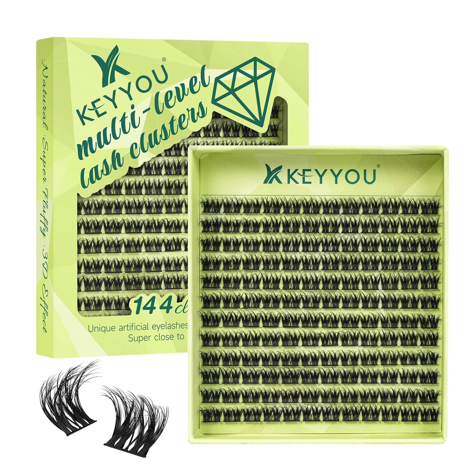 Eyelash Cluster Keyyou, Rizo En Forma De D Con Efecto 3d, 10 Mm, 144 Unidades - Venta Internacional.