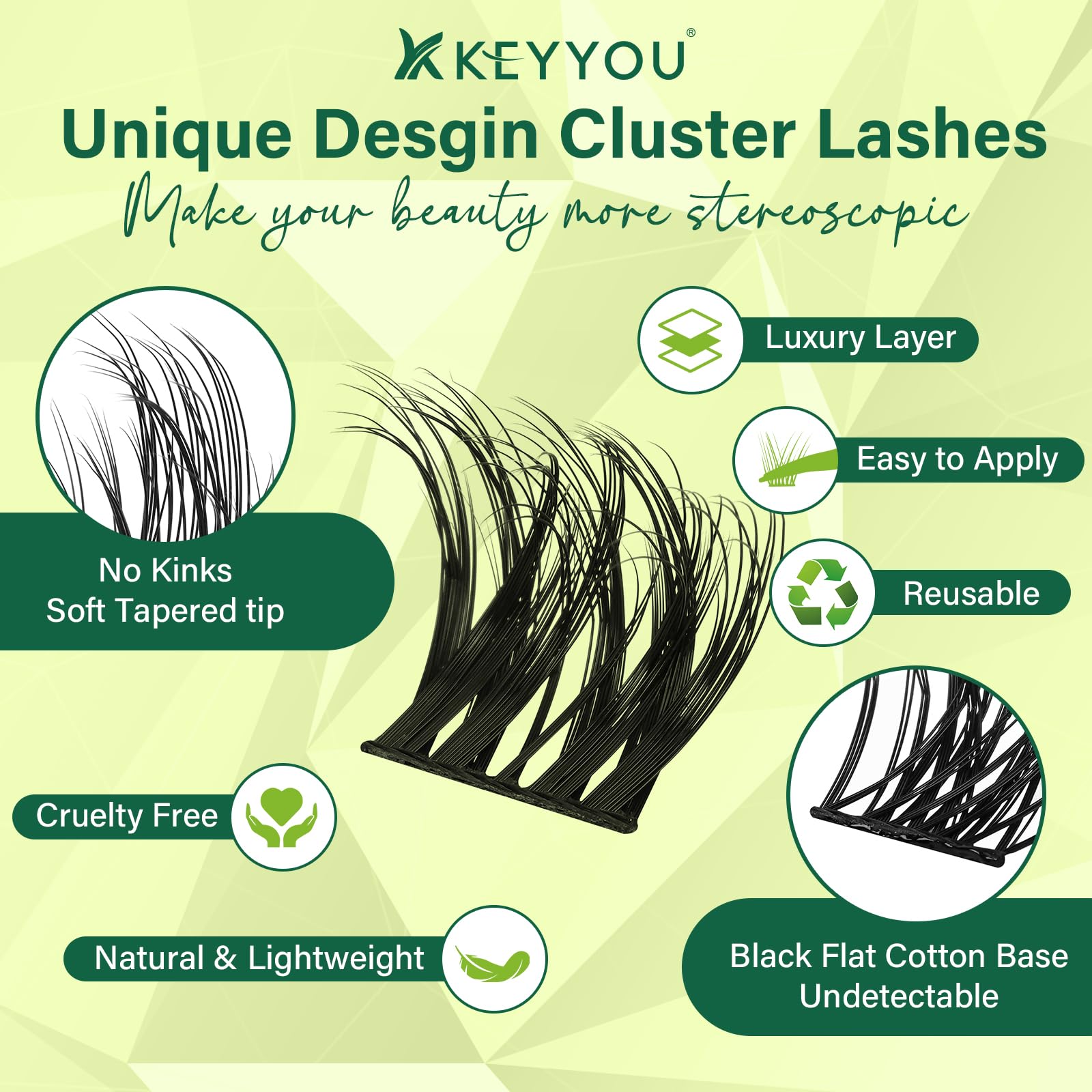 Foto 3 pulgar | Eyelash Cluster Keyyou, Rizo En Forma De D Con Efecto 3d, 10 Mm, 144 Unidades - Venta Internacional.