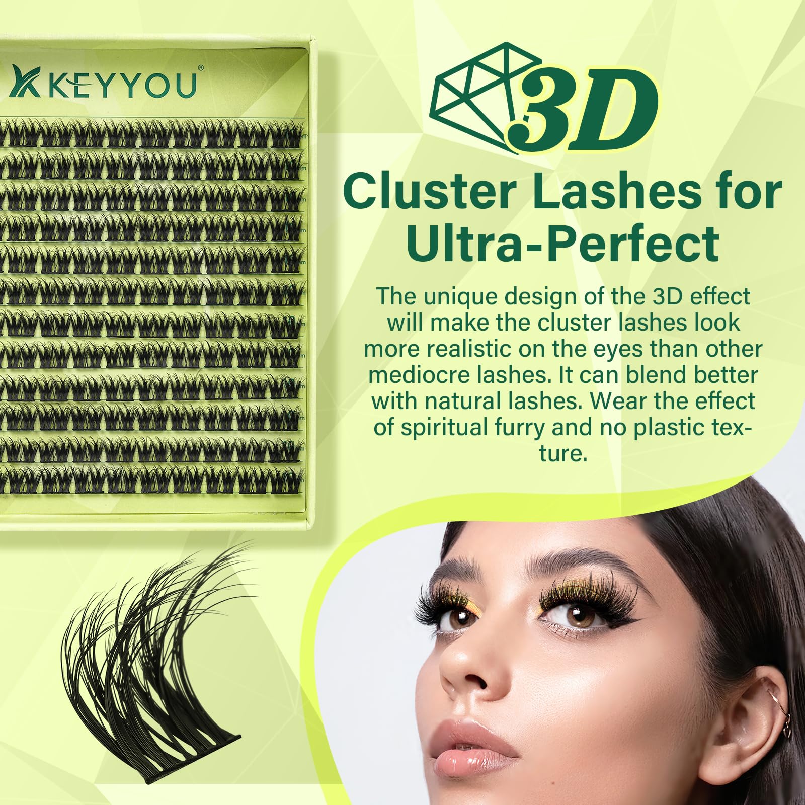 Foto 4 pulgar | Eyelash Cluster Keyyou, Rizo En Forma De D Con Efecto 3d, 10 Mm, 144 Unidades - Venta Internacional.