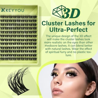 Foto 3 | Eyelash Cluster Keyyou, Rizo En Forma De D Con Efecto 3d, 10 Mm, 144 Unidades - Venta Internacional.