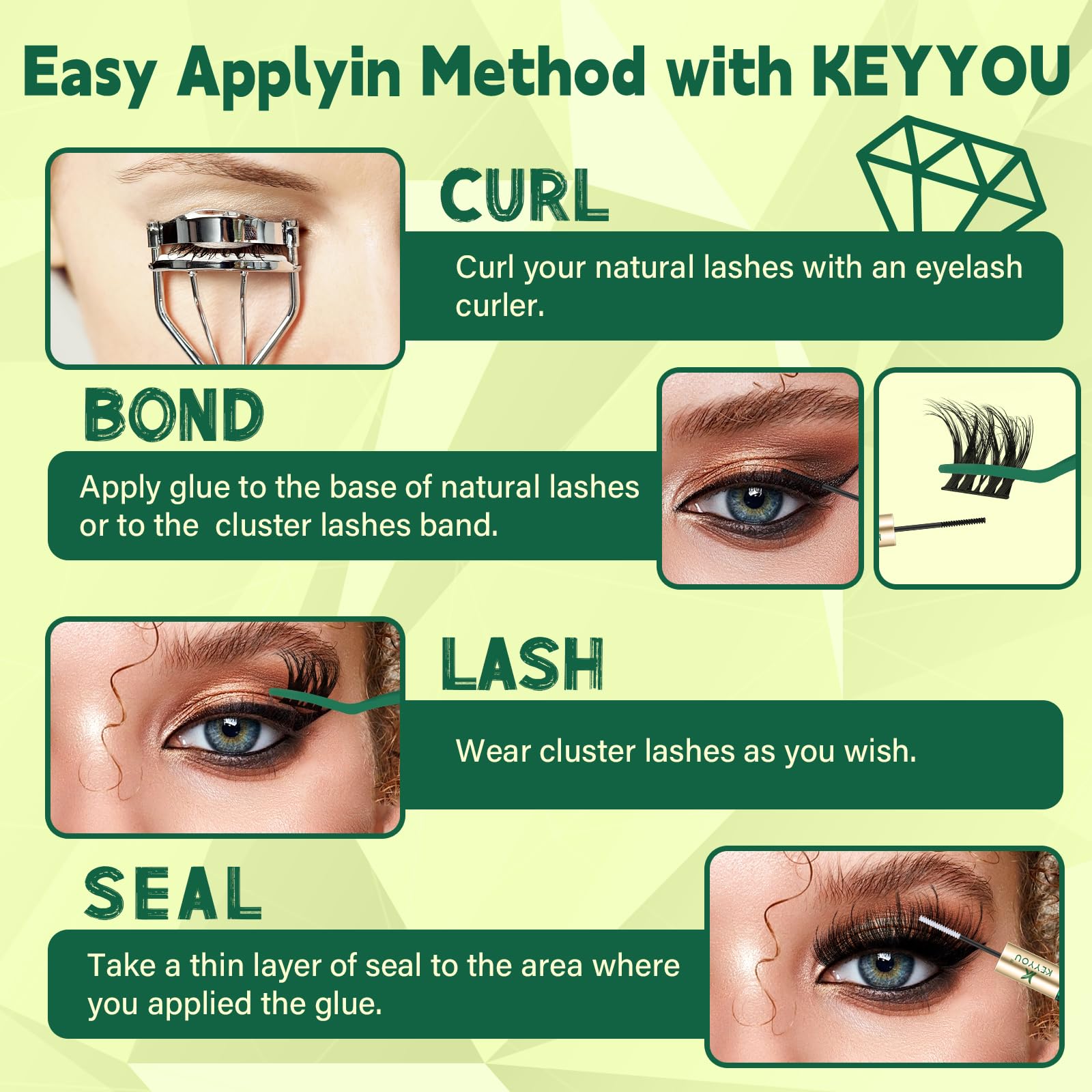 Foto 6 | Eyelash Cluster Keyyou, Rizo En Forma De D Con Efecto 3d, 10 Mm, 144 Unidades - Venta Internacional.