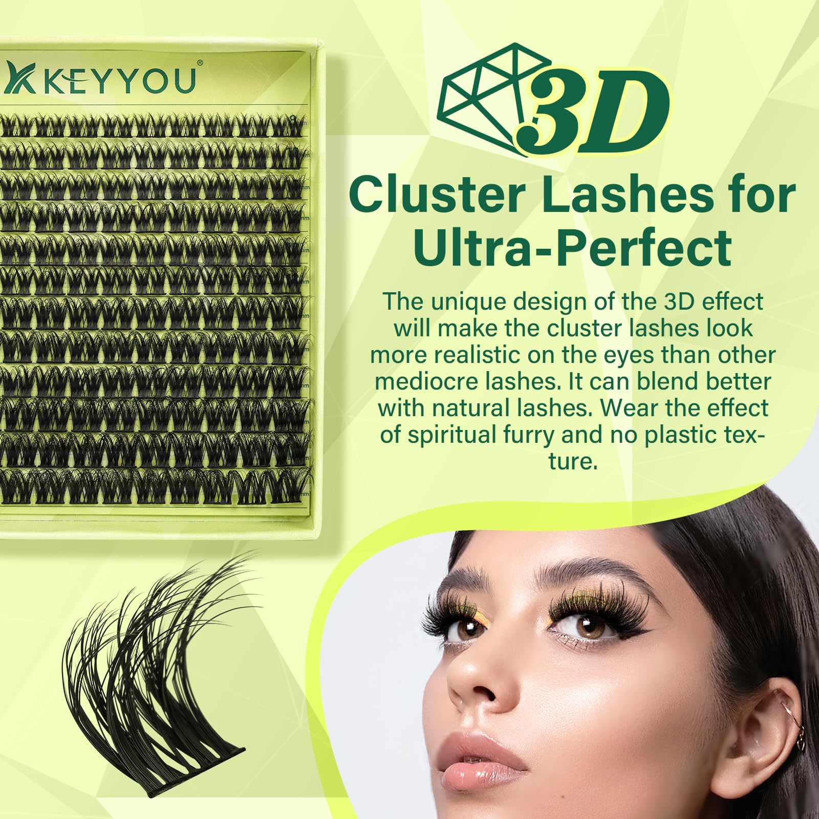 Foto 4 pulgar | Eyelash Cluster Keyyou, Rizo En Forma De D Con Efecto 3d, 12 Mm, 144 Unidades - Venta Internacional.