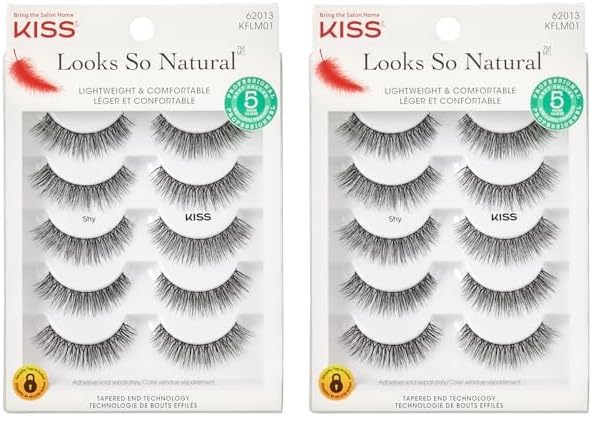 Pestañas Postizas Kiss Looks So Natural Shy' De 12 Mm, 5 Pares, 2 Unidades - Venta Internacional.