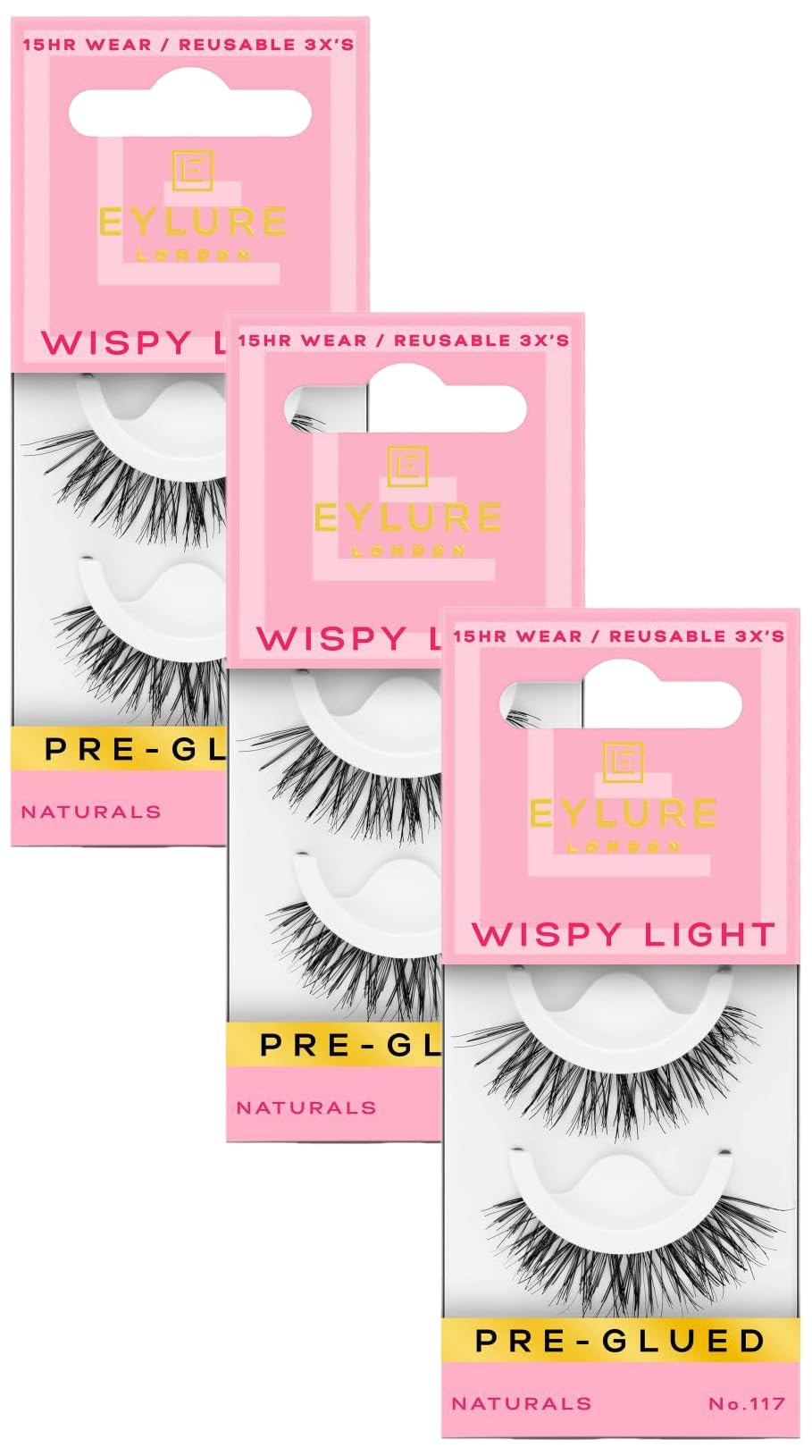 Eyelashes Eylure, Prepegadas, Con Textura Ligera Y Tenue, N.º 117, 1 Par X 3 - Venta Internacional.