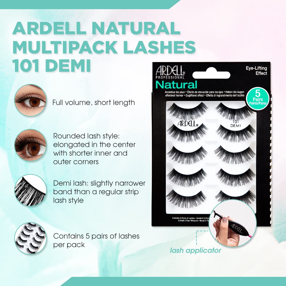 Foto 4 pulgar | Pestañas Postizas Ardell Natural 101 Negras, 5 Pares Con Aplicador - Venta Internacional.