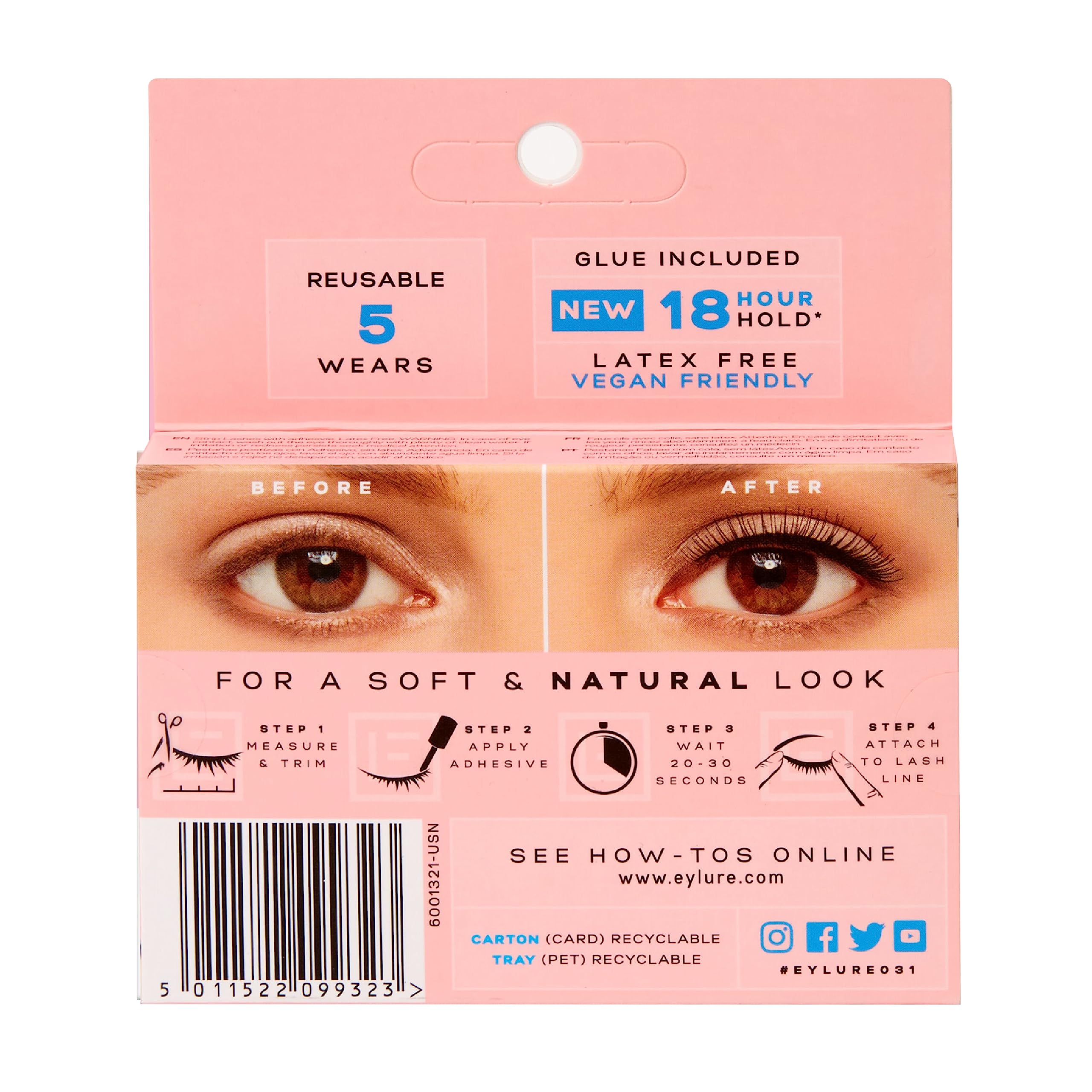 Foto 6 | Eyelashes Eylure Naturals No. 031, Reutilizables, 1 Par Con Adhesivo - Venta Internacional.