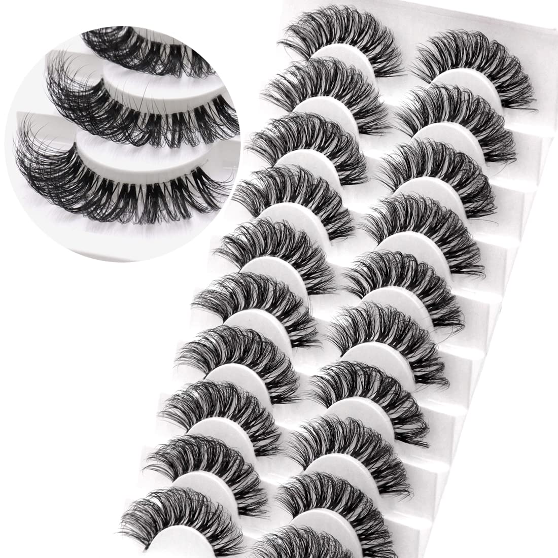 Strip Lashes Veleasha Russian D Curl Lashes, Paquete De 10 Pares - Venta Internacional.