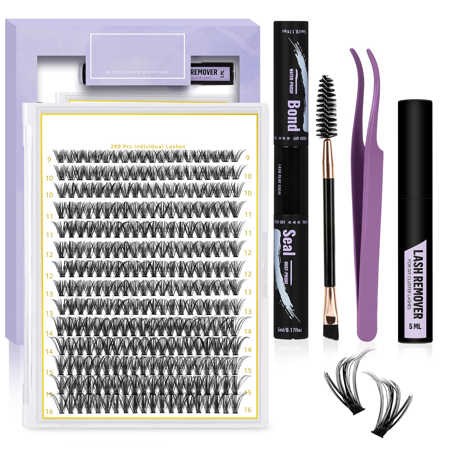 Kit De Extensión De Pestañas B&qaugen, 280 Unidades, Pestañas Individuales 0.07d - Venta Internacional.