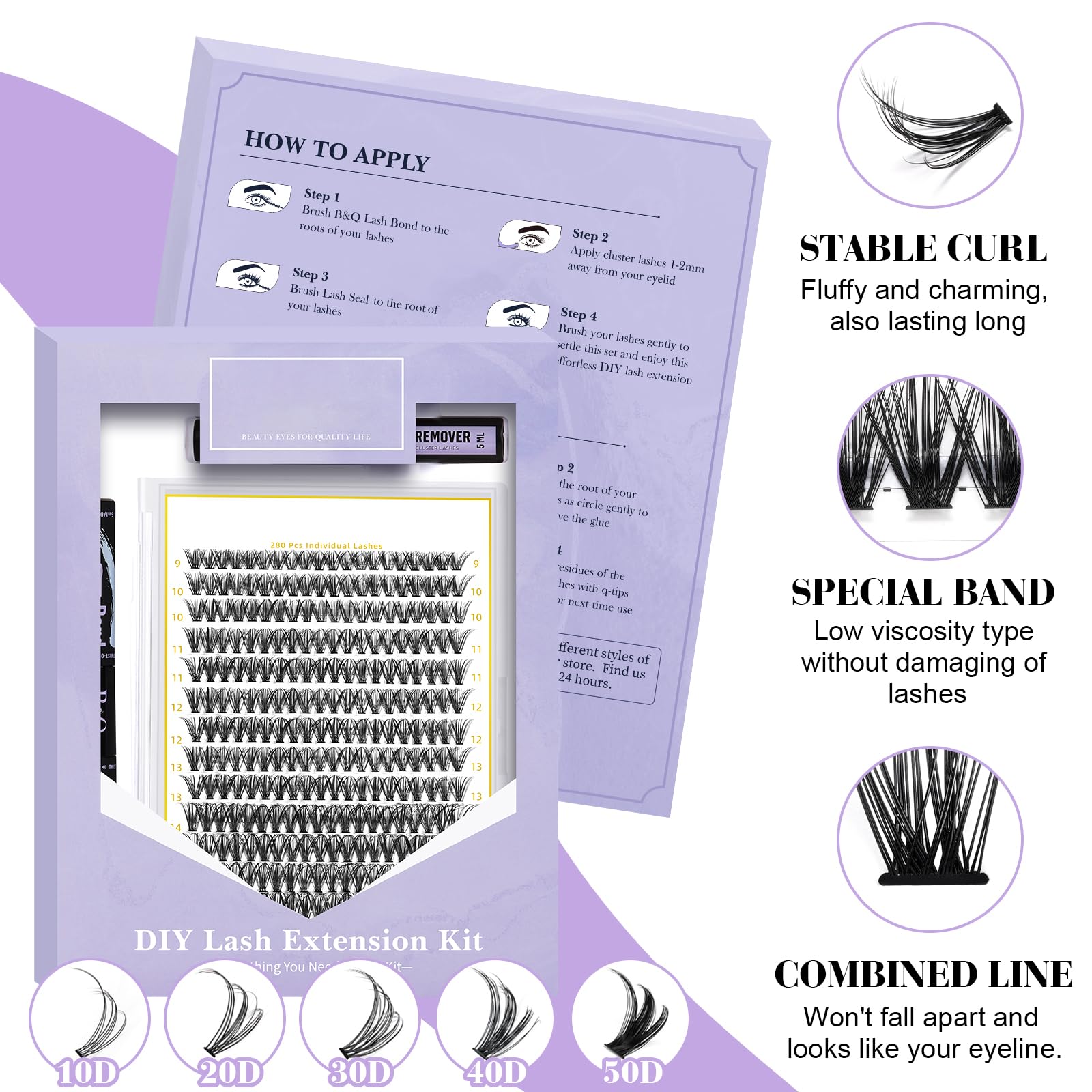 Foto 4 | Kit De Extensión De Pestañas B&qaugen, 280 Unidades, Pestañas Individuales 0.07d - Venta Internacional.