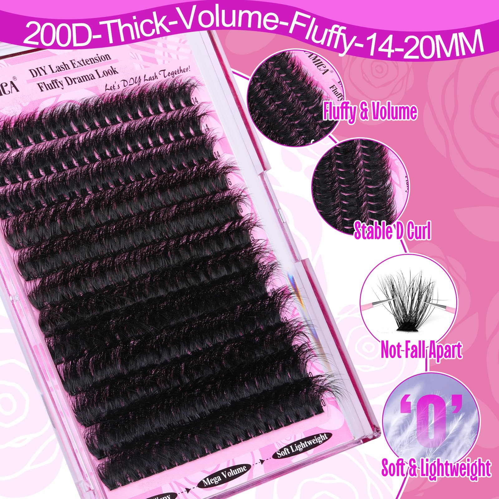 Foto 3 pulgar | Extensiones De Pestañas Yawamica Fluffy Lash Clusters 200d Volume - Venta Internacional.