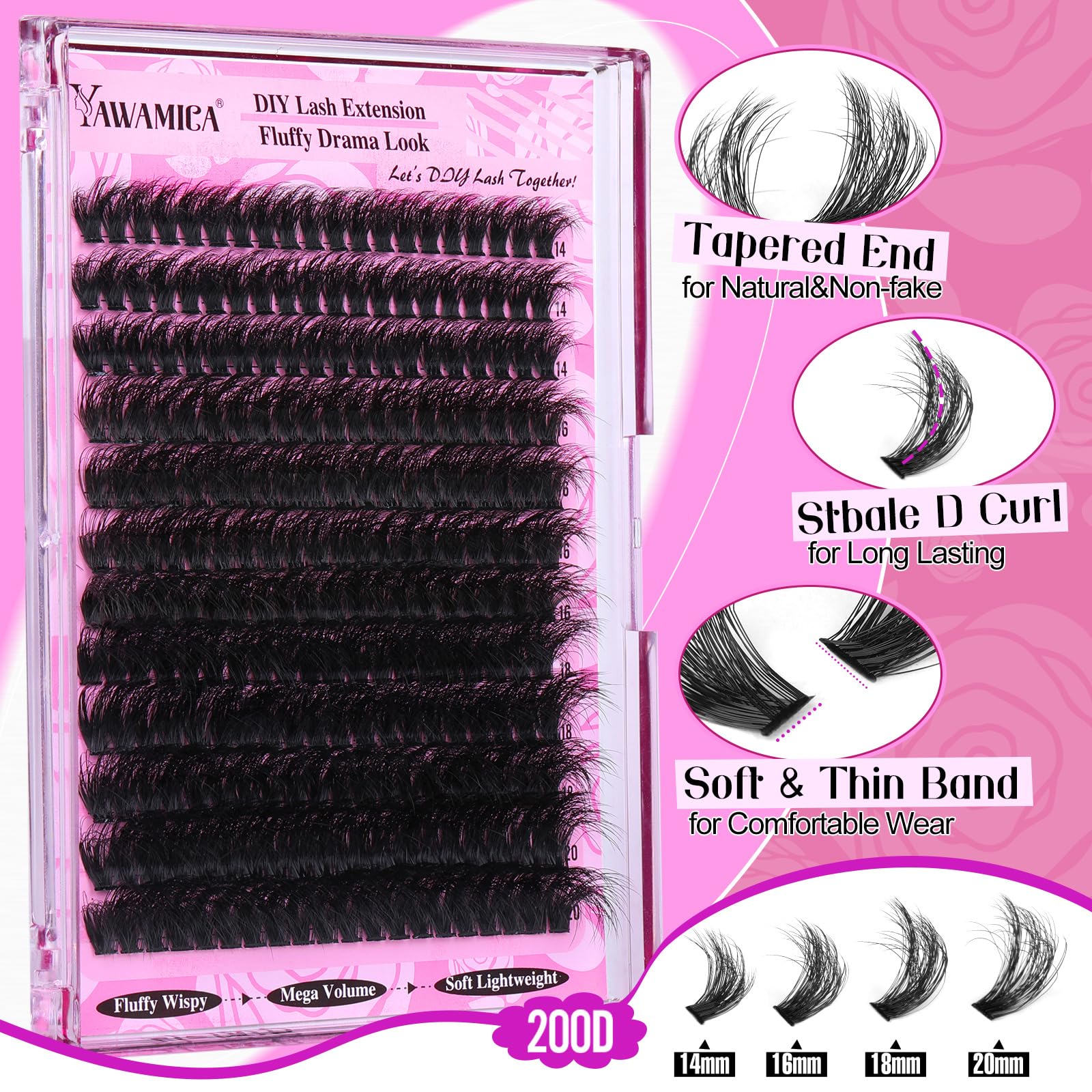 Foto 5 pulgar | Extensiones De Pestañas Yawamica Fluffy Lash Clusters 200d Volume - Venta Internacional.