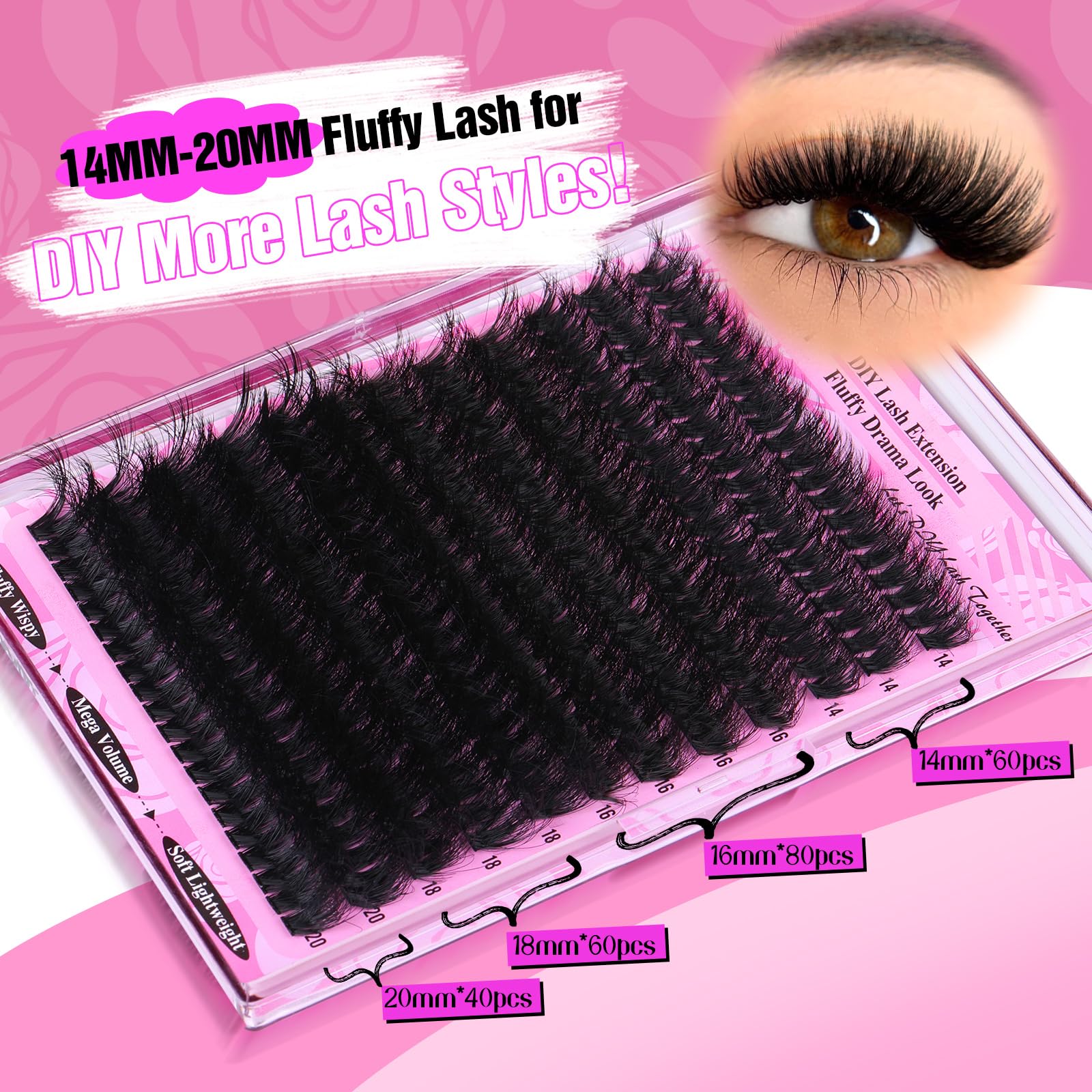 Foto 6 pulgar | Extensiones De Pestañas Yawamica Fluffy Lash Clusters 200d Volume - Venta Internacional.